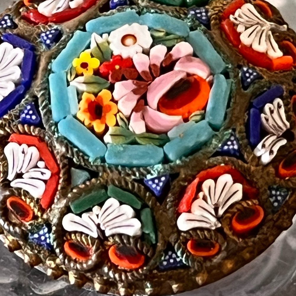 Antique Italian Micro Mosaic Floral Brooch Italy Romantic Victorian Style - Picture 4 of 11